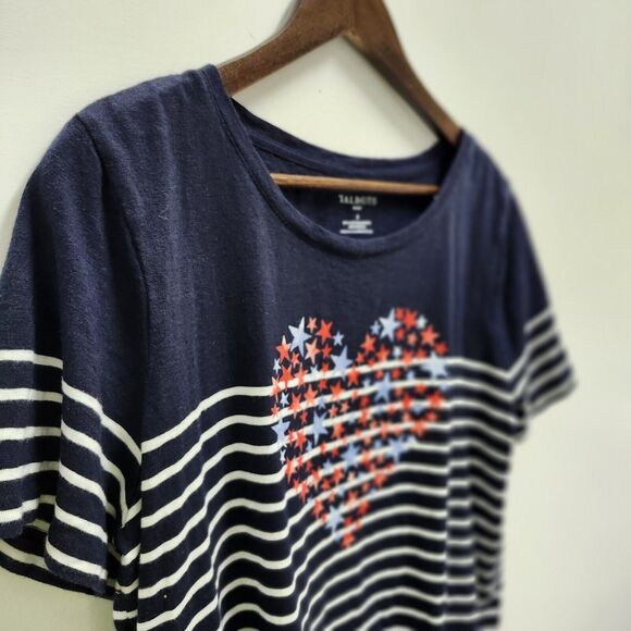 Talbots Womens Plus Short Sleeve Tee Size XL Blue Striped Stars Patriotic Heart - Picture 2 of 9
